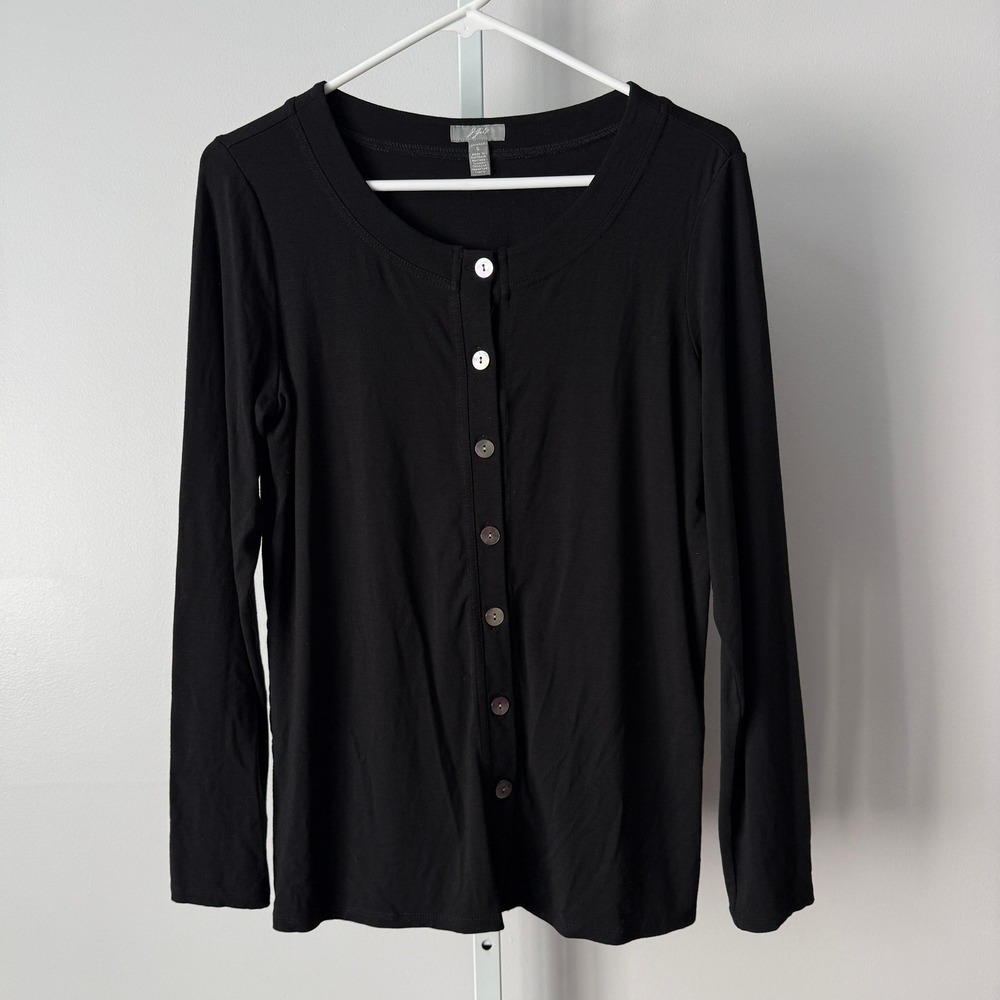 J. Jill S Black Cardigan Top Long Sleeve Button Preppy Classic Minimalist - Picture 1 of 6